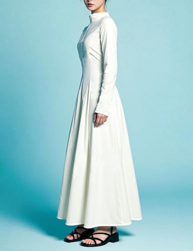 Women's Elegant PU Faux Leather Dress Long Sleeve A-Line Chic Party Wedding Formal Dresses Fashion Highneck Design2