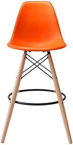 2xhome - Orange - 28" Seat Height DSW Molded Plastic Bar Stool Modern Barstool Counter Stools with Backs and armless Natural Legs Wood Eiffel Legs Dowel-Leg