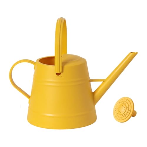 Pugermering スパウト付き水缶、ガーデニング用具、取り外し可能なスプレーヘッド、植物用散水器, 黄色