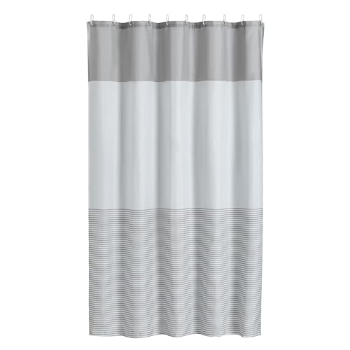 DecoHongDi Polyester RV Shower Curtain Fluorine-Free Waterproof Taupe Horizontal Stripes 10 Metal Grommets 12 Hooks Included 54x69 Inch for Camper Small Bathroom
