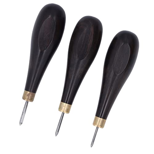 3Pcs Leather Craft Sewing Awl Strong Penetration 3mm 4mm 5mm Red Sandalwood Handle Awl Stitching Tools For DIY, Multifunctional Accessory For Home Use