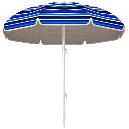 Outsunny Sombrilla de Playa Grande Ø180 cm Sombrilla de Terraza Exterior Plegable con Ángulo Ajustable Protección UV50+ Impermeable Mástil de Ø32 mm Multicolor