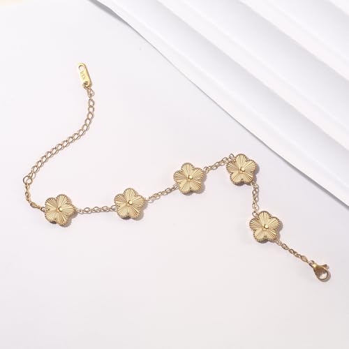 18K Gold Plated Double Sided Clover Bracelet for Women - Lucky Flower Link Bracelets Trendy Jewelry Gifts for Women,Wife, Girlfriend, Mom, Sister, Bestie, Grandma3