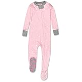 HonestBaby Non-Slip Footed Pajamas One-Piece Sleeper Jumpsuit Zip-Front PJs 100% Organic Cotton for Baby Girls, Twinkle Star Pink, 12 Months