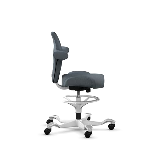Image of HAG Capisco Sit to Stand Chair-White Frame-Upholstered Dark Gray-with Foot Ring