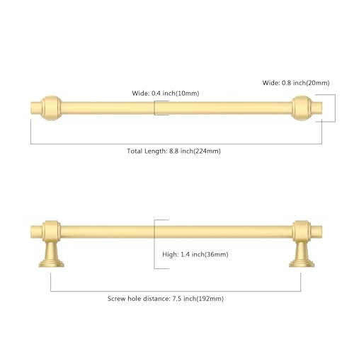 Image of 10 Pack 7.5 inch(192mm) Brushed Gold Cabinet Pulls Kitchen Cabinet Handles Cabinet Hardware Drawer Pulls for Cupboard CK0081