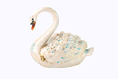 Mini Enamel Rhinestones Swan Jewelry Box Swan Hinged Trinket Box Swan Bling Trinket Box Miniature Figurine Ring Box for Women Girls Wedding Birthday Gift Christmas (Blue)
