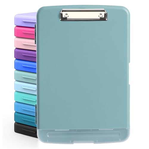 DMFLY Porte-bloc avec rangement, porte-bloc robuste avec porte-stylo, porte-bloc en plastique A4 avec compartiment, peut contenir plus de 6 crayons et plus de 200 feuilles, porte-bloc solide avec clip