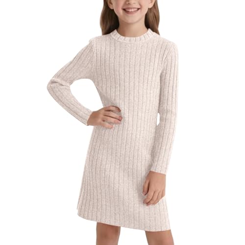 Mädchen Langarm Strickkleid Knielang Elegantes A Linien Kleid...