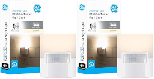Image of GE LED Motion Sensor Night Light, Plug-in, 40 Lumens, Warm White, UL-Certified, Energy Efficient, Ideal Nightlight for Bedroom, Bathroom, Kitchen, Hallway, 12201, White, 2 Pack