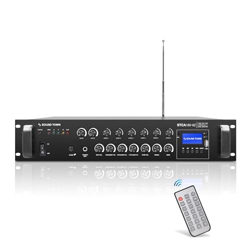 Sound Town 180W 6-Zone 70V/100V Commercial Power Amplifier with Bluetooth, Optical, Phantom Power, for Restaurants, Lounges, Bars, Pubs, Schools (STCA180-6Z)
