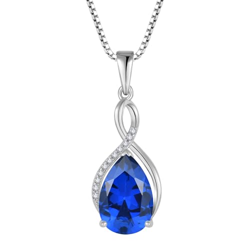 Birthstone Necklace for Women 925 Sterling Silver Infinity Teardrop Pendant Necklaces Jewelry