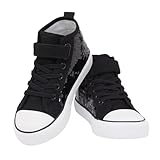 AOVOG Girls Toddler Canvas Sneaker Kids Sparkle Sparkly Walking High Top Fashion Cute Durable Shoes Little Big Year Old, Black Sequin, 1