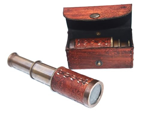 Captains Nautical Handheld Pirate Brass Telescope with Box/Case, Sailor Home Decor Pirates Ship Gift, Boat Sailor, Spyglass, Brass Collapsible Hand Telescope, Pirate Collectible & Decor