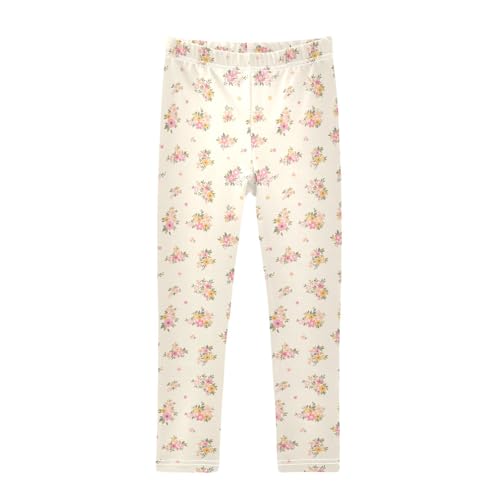 Light Colored Florets Girls Leggings,Workout Leggings for Girls Toddler Athletic Leggings Size for 3-10T