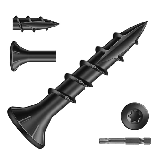 Image of #8 x 1 Inch Deck Screws (205Pcs) 1lb. Carbon Steel, Black, Flat Head, Rust Resistant epoxy Coated, with T25 Star Bit