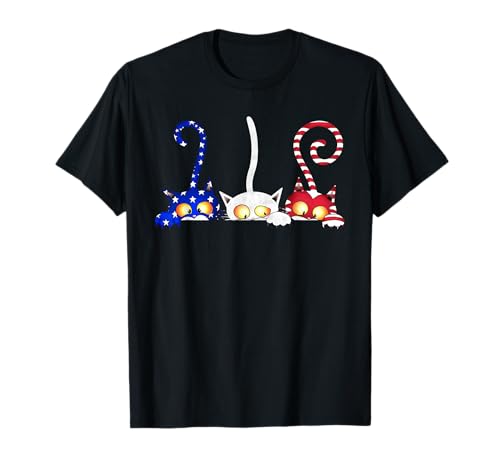 Cat 4th Of July American Flag Red White Blue Women Kids T-Shirt