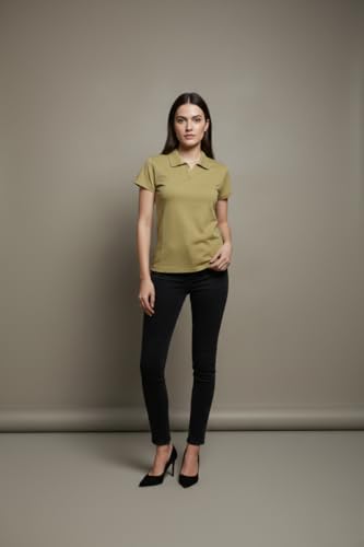 Image of BEAR THREAD Women's Plain Polo T-Shirt | Classic Collared Half Sleeve Top | Soft Breathable Lightweight Fabric | Solid Casual Summer Polo Tee
