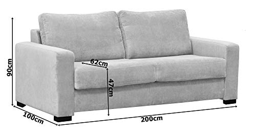 Sofas and More Sofa Bed 3 Seater Paris Grey Cream Velour Fabric (Light Grey)