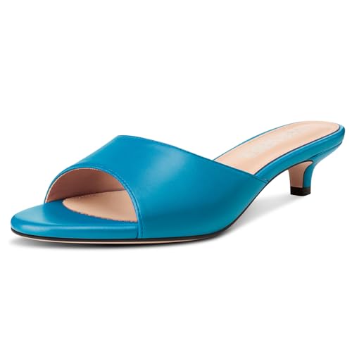 Image of TNYNFBEB Womens Low Kitten Heel Open Toe Sandals Mules Shoes Slingback Prom Party Dress Summer 1.4 Inches Heels