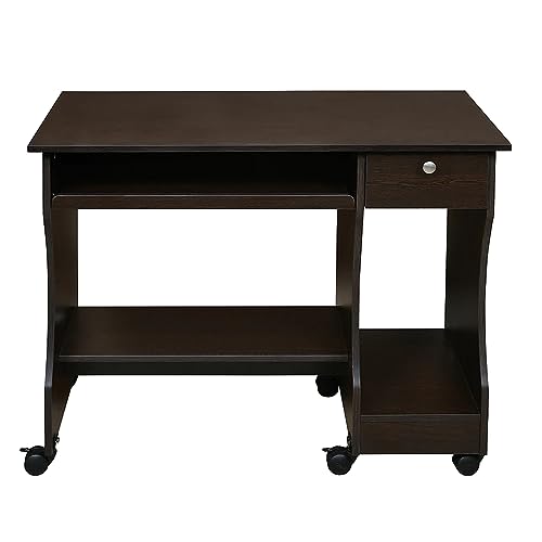 Image of Nilkamal Zenith Engineered Wood Computer Table | Study Desk with Keyboard Tray, 2 Open Shelves, and 1 Drawer (Finish: Teak)