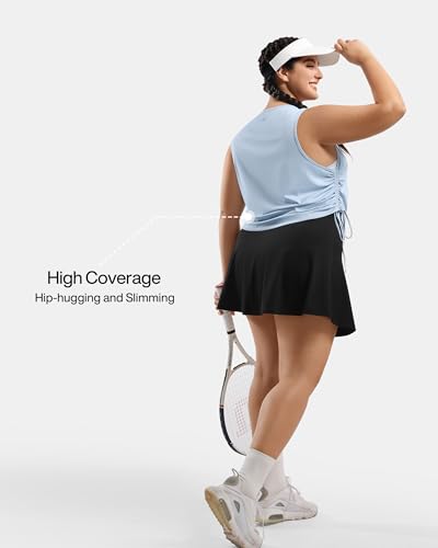Image of Plus Size Tank Tops for Women Drawstring Sleeveless Quick Drying Tennis Shirts Loose Fit Running Golf Pickleball Workout Outfits(X-Large, Light Blue New)