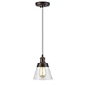 Rustic Glass Pendant Light with Handblown Clear Seeded Glass Shade, One-Light Adjustable Industrial Cone Mini Pendant Lighting Fixture for Kitchen Island Cafe Bar Farmhouse, Oil Rubbed Bronze