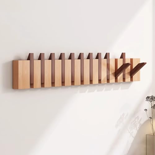 Porte-manteau mural robuste en noyer avec crochets de style piano pour accrocher manteaux, clés, chapeaux, peignoirs et serviettes – Cintre rabattable en...