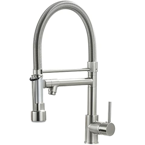 Fapully Pull Down Kitchen Faucet with Lock Sprayer,Single Handle Spring Stainless Steel Kitchen Sink Faucet Brushed Nickel Cover