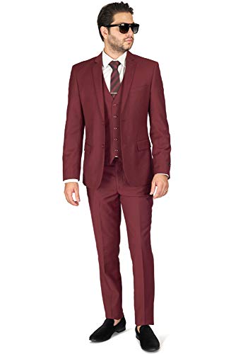 AZAR MAN Slim Fit 2 Button Burgundy Notch Lapel Mens Suit 8028-582