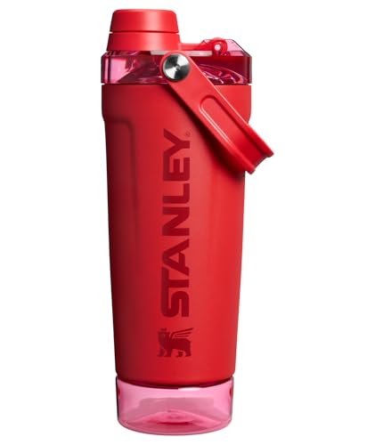 Image of STANLEY Vitalize Shaker Bottle 20 oz | Leakproof Insulated Stainless Steel Shaker Cup | Base Storage and Twist On Fast Flow Lid | Protein Shakes and Pre Workout Powder | BPA-Free | Chili Red