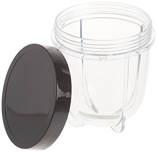 Magic Bullet Copo curto de 355 ml com tampa resselável, 1 unidade (pacote com 1), transparente/preto