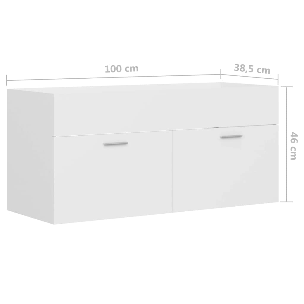 Szafka pod umywalkę, biała, materiał drewnopochodny, 100 x 38,5 x 46 cm, z 1 półką, 2 drzwiami, miejsce do przechowywania, zestaw mebli łazienkowych do łazienki, dla gości, WC, pralni