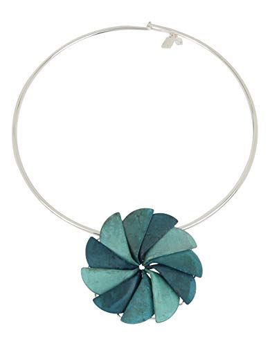 Robert Lee Morris Soho Women's Sculptural Flower Pendant Round Wire Collar Necklace, DARK BLUE PATINA, One Size