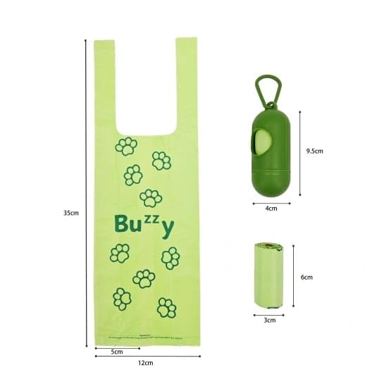 Buzzbuy Compostable Dog Poop Bags, 300 poo bags dogs with tie handles & Dispenser, Green, 15 count (Pack of 20) - Image 3