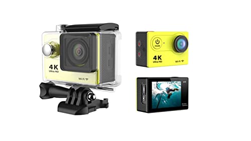 Cámara de acción deportiva inalámbrica WiFi mini inteligente de alta definición al aire libre impermeable cámara 4K deportes DV lapso de tiempo (color: amarillo Tamaño: mediano)