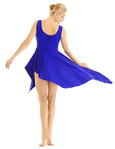 Yizyif Lyrical Women Ballet High Low Dance Dress Leotard Short Dress With Sleeveless Crew Neck Blue Small #TOP6