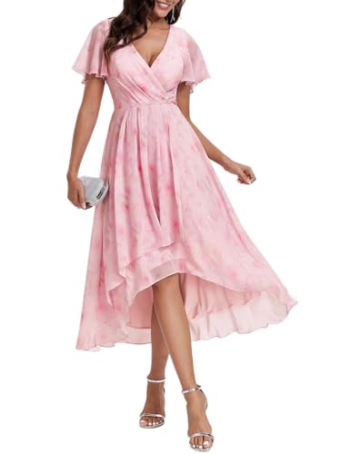 Ever-Pretty Vestidos de Invitada de Boda Elegantes Vestidos de Noche de Gasa Mujer Midi Cortos Vestidos de Novia Rosa Violeta Claro 36