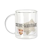 Fabulous Mug Verre Double Paroi - Seine Maritime 76 Département Carte Ancienne Rouen - Tasse a Cafe et The Isotherme 330ml Effet Suspendu Anti-Brulure Imprime en France