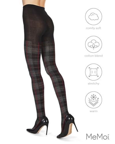 Image of MeMoi Scottish Plaid Tartan Sweater Tights, Warm Opaque Winter Tights