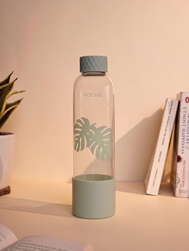Image of Rioware Purifa Pro Borosilicate Glass Water Bottle With Silicon Sleeve (750Ml) | Airtight Lid | Leak Proof | Silicon Cap | Fridge Water Bottles For Home, Office & Gym -Pack Of 01(Green).