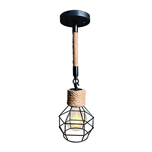 Lustre cage oiseau industriel en métal et corde de chanvre E27