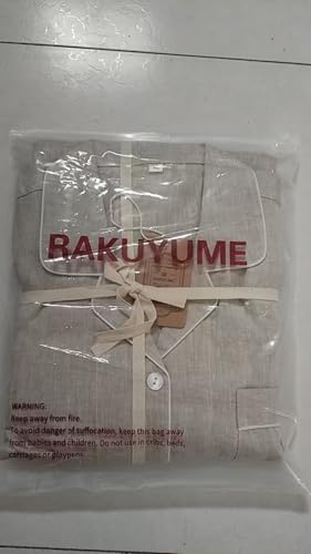 RAKUYUME Ensemble Pyjama Femme Été en Lin 100% Uni - Chemise V-Cœur Manches Courtes & Pantalon Long Intemporel - 2 Pièces Confort Optimal – vue 2