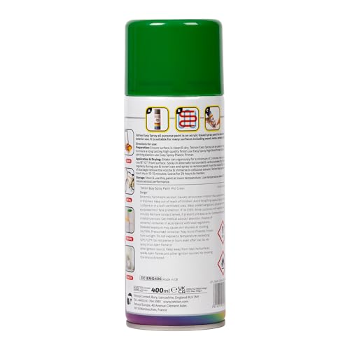 Tetrion Easy Spray Paint – Mid Green 400ml - All-Purpose Fast Drying Acrylic Spray for Wood, Metal, Plastic, Ceramic & More, Smooth Base Coat - Indoor & Outdoor Use, 13.5 Oz