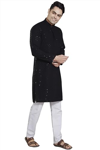 DIVISIVE Men’s Sequin-Embroidered Kurta, Cotton Blend, Slim Fit