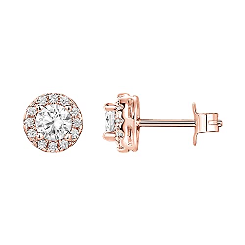 Image of PAVOI 14K Gold Plated 925 Sterling Silver Post Brilliant Round Faux Diamond Halo Earrings - Premium Cubic Zirconia