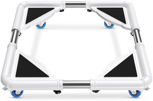 SPACECARE Mini Fridge Stand Mobile Roller, Adjustable Furniture Dolly with 4 Locking Wheels, Heavy Duty Washing Machine Base, Universal Appliance Pedestal for Dryer and Refrigerator- White by SPACECARE - Used condition - US$26.81