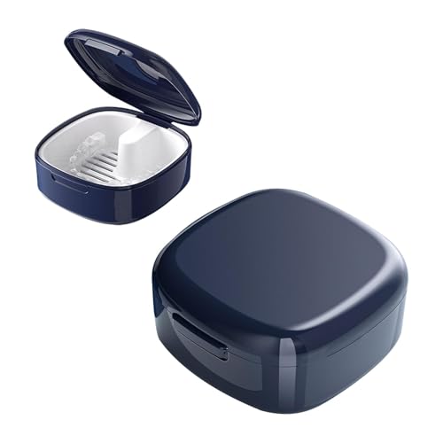Denture Box Portable False Teeth Container Braces Box with Strainer for Soaking/Cleaning Denture Case for Cleaning Travel-Friendly Design (Blue)