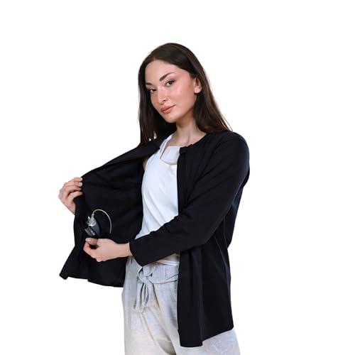 Inspired Comforts Mastectomy Recovery Shirt with Drain Pockets & Drainage Tube Fasteners, Black L