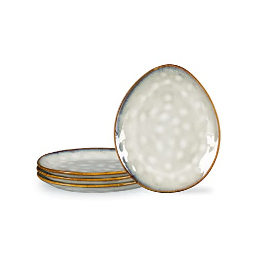 Henten Home Porcelain Breakfast Plate, Stoneware Snack and Dip Plates Set of 4, Cake Plate Tableware Set Dinner Service - Modern Beige Design